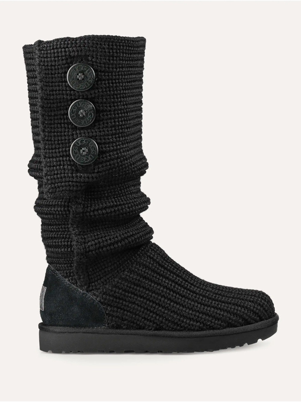 UGG Classic Cardy Black Knit Slouch Boot with Button Detail - Women